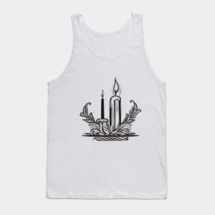 Elegant Silver Candles and Leaves Illustration No. 619 Tank Top